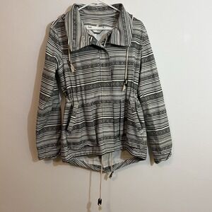 Anthropologie Capulet Jacket Womens M Blue Cream‎ Utility Hood Rope Belt